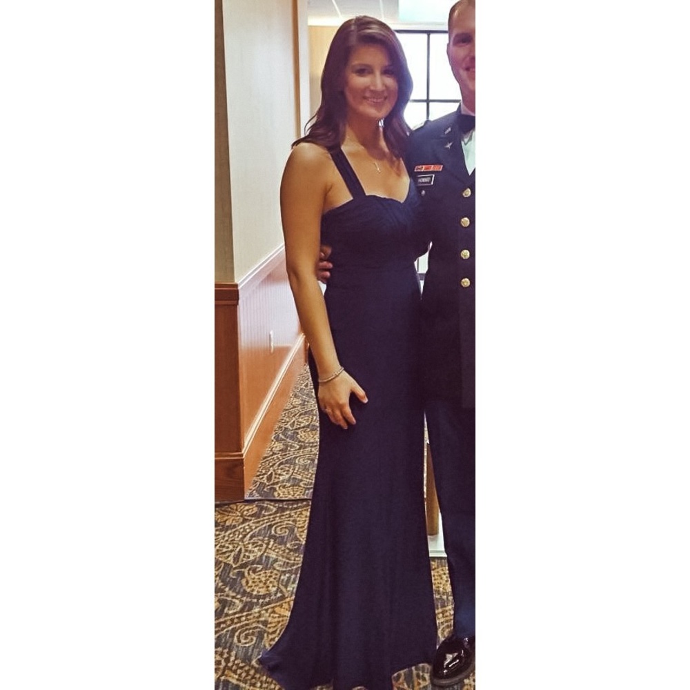 B Darlin Navy Formal Dress with Bow On Back